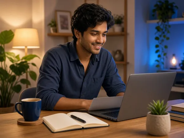 Freelancer working on a laptop at home for the freelancing and career skills course