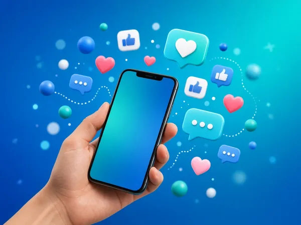 Smartphone with social media likes and comments for the social media marketing course