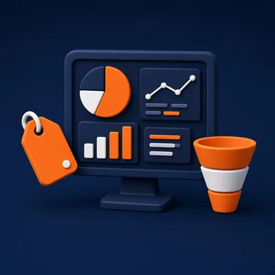 Analytics dashboard with charts, tag and conversion funnel – web analytics and conversion tracking course